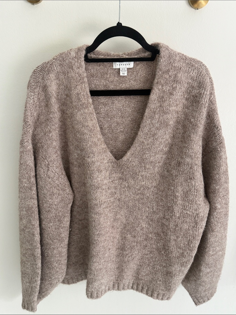 TOPSHOP Neutral Taupe V-Neck Knit Sweater